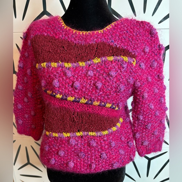 Neiman Marcus Sweaters - Adrienne Vittadini for Neiman Marcus Vintage Pink Sweater w/ Purple Pom Pom’s